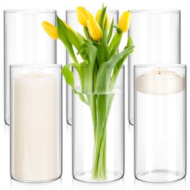 6 Pcs Glass Cylinder Vase for Centerpieces 8 Inch Tall Glass Flower Vases Modern Clear Hurricane Candle Holder Floral Vase Bulk for Table Shelf Party Home Wedding Decor (8 x 3.35 Inch)