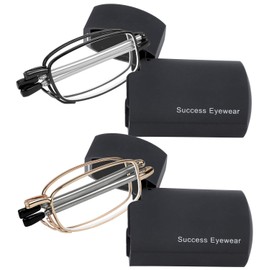 Success Eyewear Reading Glasses 2 Pair Readers Compact Folding Unisex Glasses for Reading Case Included Bundle: Set of Black and Gold With 2 Black Cases 2.75
