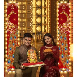 Aovaely LED Diwali Porch Banner Diwali Decorations for Home, Light Up Peacock Wall Hanging Banner Decor Deepavali Festival of Lights Indian Puja Decorations for Outdoor Indoor 71x12"