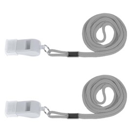 Plume'CHJ 2 Packs Plastic Sports emergency whistle with lanyard and mouth Grip, loud and clear sound, plastic whistle is perfect for lifeguards, self-defense and emergencies（2-grey）
