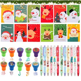 34 Piece Christmas Ballpoint Pen Set 10 Pieces Stamps Christmas Children 12 Christmas Gel Ink Pens Cartoon 12 Mini Christmas Notepads Ballpoint Pen Stationery Set, Christmas Gifts