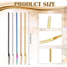 Yexiya 5 Pcs Pickle Fork, 8.66 Inches Long Handle Olive Fork 304 Stainless Steel Pickle Picker Grabber Tool for Jar Cocktail Dessert Fruit, 2 Prong(Multicolor)