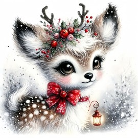 5D Diamond Painting for Adults, Christmas Deer Diamond Art for Beginners, DIY Winter Full Round Drill Paint by Diamonds Dot Gem Art for Adults, Home Wall Decor 13.7x13.7 Inch