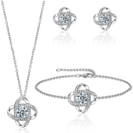 YeeHeen Jewellery Set for Women Necklace Bracelet and Earrings Set Pendant Cubic Zirconia Jewelry Set Gifts for Women Silver 2