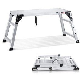 ORIENGEAR Adjustable Work Platform Support 330 lbs Height 24 to 35 inches Portable Aluminum Step Stool Folding Ladder Non Slip for Household Office Cleaning & Washing