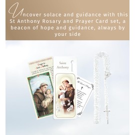 St Anthony Prayer Card - Bookmark, Rosary, The Lord's Prayer Card - St Anthony Bookmark, Delicate Catholic Rosary, Saint Anthony Holy Card - Patron Saint of Lost Things Themed Set - 3 Items