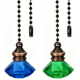 Akahttbn 2pcs Crystal Diamond Ceiling Fan Pull Chain Ornament, 12" Ball Chain Blue & Green Fan Light Pulls Decorative Extension with Connector