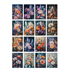 Decoupage Paper Pack (35 Sheets 6"x8") Crystal Bloom: Delicate Flowers and Luminous Quartz Crystals in Mystical Arrangements with Deep Hues and Ethereal Glow FLONZ Vintage