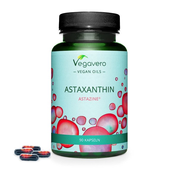 Astaxanthin 80mg 5% Oil Vegavero ® | AstaZine® (Haematococcus pluvialis) | 4mg Natural Astaxanthin | NO Additives | 90 Vegan Capsules (GreenCaps®) | Antioxidant Supplements