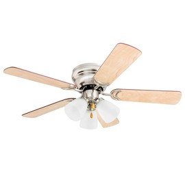 Prominence Home Whitley, 42 Inch Traditional Flush Mount Indoor LED Ceiling Fan with Light, Pull Chain, 5 Dual Finish Blades, Reversible Motor - 50863-01 (Satin Nickel), Bright Brass
