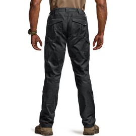 CQR Men's Flex Ripstop Tactical Pants, Water Resistant Stretch Cargo Pants, Lightweight EDC Hiking Work Pants, Breacher Black, 34W/34L