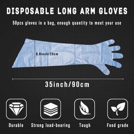 HQLESHUI 50 Pieces 35 inch Veterinary Dressing Gutting Gloves Long Shoulder Length Disposable Gloves Hunting Field Dressing Gloves for Field Dressing Cow Palpation Gutting (Blue)