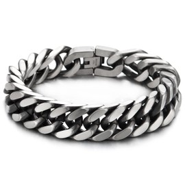 COOLSTEELANDBEYOND Masculine Mens Stainless Steel Large Curb Chain Bangle Bracelet, Old Metal Finished