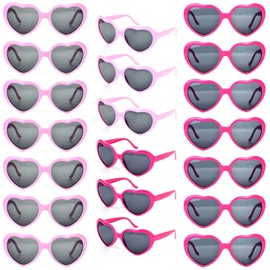 QYVEWY 20 Pack Red Heart Sunglasses Bulk for Women Girls Heart Sunlasses for Bachelorette Party Favors (10Hotpink/10Pink)