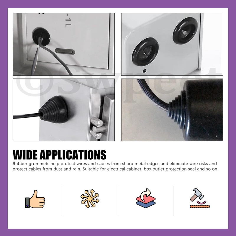 Swpeet Rubber Grommets Wire Protection, Closed Rubber Grommet, Firewall Solid