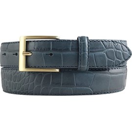 BELTINGER Belt with Crocodile Embossed 3.5 cm Leather Belt for Men 35 mm Crocodile Look Crocodile Pattern Buckle Gold, Denim Blue, Gold