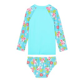 Swimsuits for Girls 7-8 Years Old Long Sleeve Swimwear Mint Floral Bathing Suits with Sun Protection