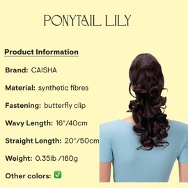 CAISHA 16" Hairpiece Ponytail Extension Butterfly Clip Voluminous Wavy Red-Brown H23