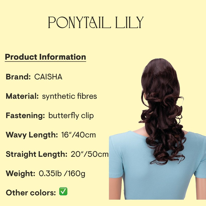 CAISHA 16" Hairpiece Ponytail Extension Butterfly Clip Voluminous Wavy Red-Brown