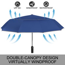 Satol Golf Umbrella XXL (62 Inches) - Automatic Umbrella with Double Roof & Ventilation - 10 Fibreglass Ribs & Safety Reflectors Windproof Umbrella Weatherproof Compact Foldable with Bag - For Men and