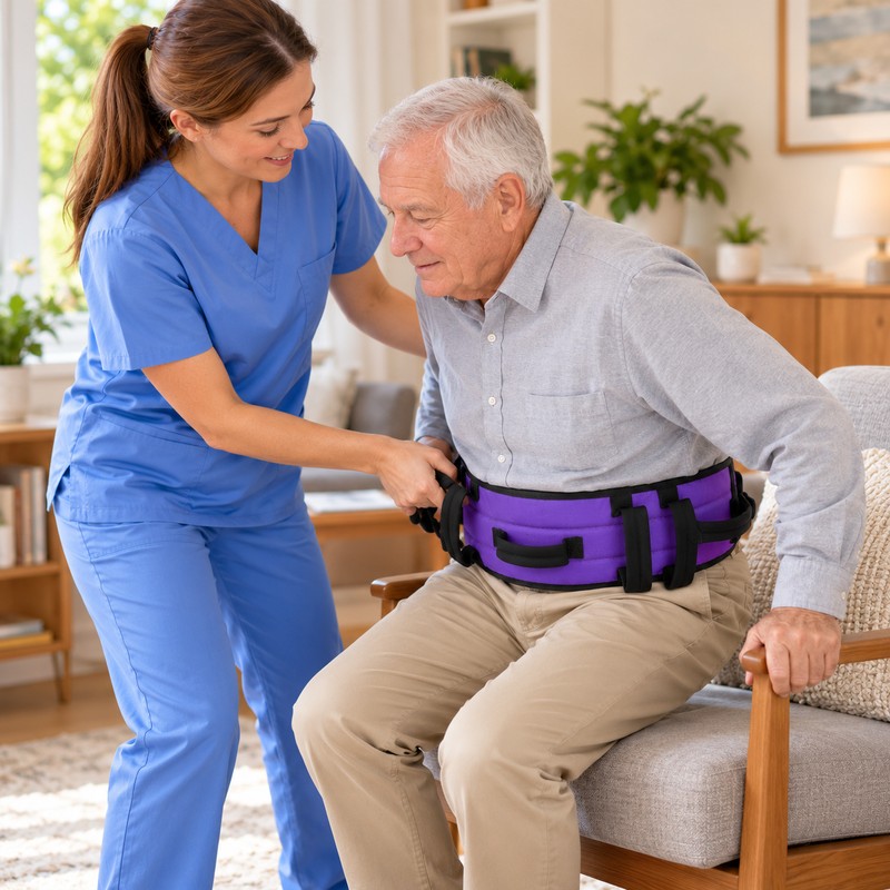 Adjustable Gait Belt for Elderly Mobility Assistance – 7-Handle Padded