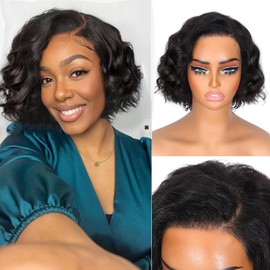 Lady Miranda Short Curly Wigs for Black Women 13x4 Lace Front Bob Wigs Human Hair 8 Inches Wear and Go Glueless Wigs Human Hair Pre Plucked Pre Cut Short Curly Bob Wig for Black Women