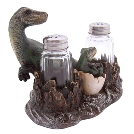 Dinosaur and Egg Salt and Pepper Set Holder, Unique Kitchen & Bar Decor, Shakers Included, 5.75 Inches