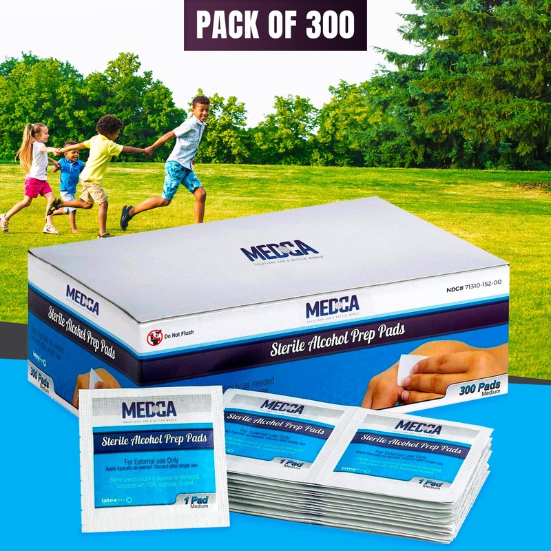MEDca Alcohol Prep Pads, Sterile, Medium, 2-Ply (Pack of 300)