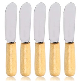 ACKLLR 5 Pack Stainless Steel Straight Edge Wide Butter Spreader with Wood Handle Deluxe Sandwich Cream Cheese Condiment Spreader Set Kitchen Tools, 4 Inches