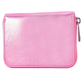 modamoda de P04 Women's Leather Wallet Short Handmade in Italy, Metallic pink, Classic