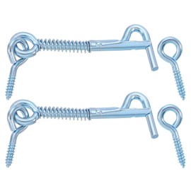 sourcing map 2Pcs Safety Hook and Eye Latch, 2.5" Iron Gate Hook and Eye Latch with Spring Lock for Family Farm Gate, Bathroom Doors, Barn Doors