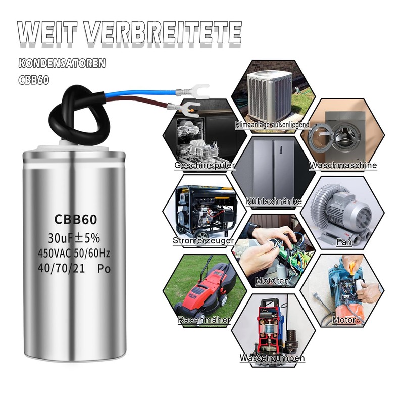 Iruihoo CBB60 30uf Capacitor, Start Capacitor, Outdoor Start Capacitor, Air