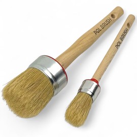 Set of 2 1 & 2 Inch Chalk & Wax Round Paint Brushes - High European Quality - Natural Bristles - for Home, Wood, Walls, Art, Trim & Furniture - for Acrylic, Oil, Stain, Chalk, Wax & Latex Paints