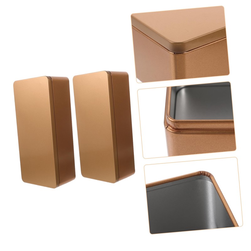 COLLBATH 2pcs Rectangular Tinplate Storage Boxes for Tea Bags and
