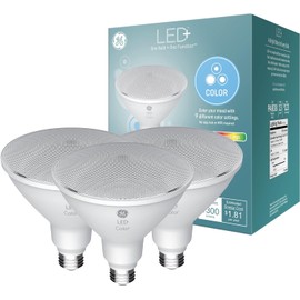 GE LED+ Color Changing LED Light Bulbs with Remote, 15W, No App or Wi-Fi Required, PAR38 Outdoor Floodlights (3 Pack)