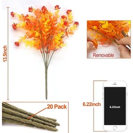 TURNMEON 20 Bundles Artificial Fall Flowers Fall Decorations - UV Resistant Fake Fall Flowers Plastic Flowers for Outdoor Faux Mums Fall Plants for Home GardensThanksgiving Fall Decor(Gold Orange)