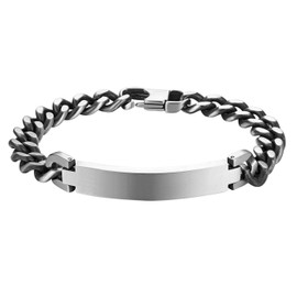 JewelryWe Customisable Partner Bracelet Set, Friendship Bracelets, Stainless Steel, Curb Chain, Couple Bracelet for Men and Women, Silver/Gold/Black, Stainless Steel, 1 pair / 2 pieces without engraving