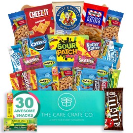 The Care Crate Co. - Small Snack Box Care Package - Chips, Candy, Peanuts, Popcorn, Cookies, Gummy Snacks, Chocolates (31 Variety Pack)