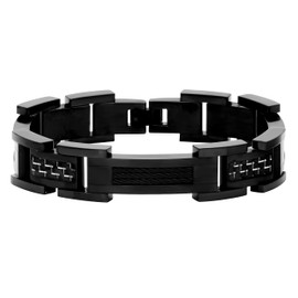 Men's Stainless Steel Bracelet with Black Finish & Carbon Fiber Inlay, 8.5 Durable Hypoallergenic