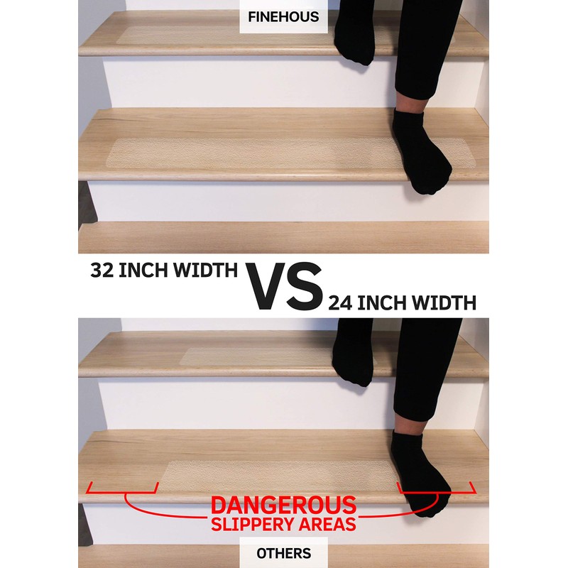 FINEHOUS 32"x4" Non-Slip Stair Treads Tape (15-Pack) - Clear Anti-Slip
