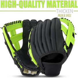 Gracfulcub Outfield Baseball Glove for Adults & Youth, Baseball Softball Mitt, Adjustable Wrist Strap, Right Hand Throw, Perfect for Outfielders & Training (Black Green, 11.5in)