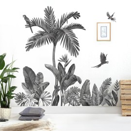 decalmile Black Palm Tree Leaf Wall Decals Tropical Leaves Plants Wall Stickers Bedroom Living Room Sofa TV Background Wall Decor
