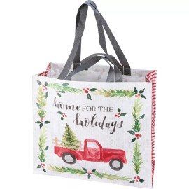 Unbranded Home For The Holidays Red Truck With Tree Christmas Market Tote Bag