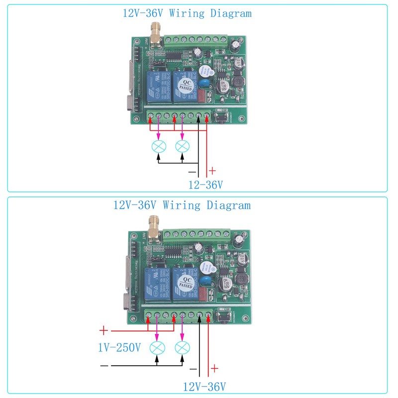 12V 24V 36V 2CH Universal Garage Door Remote Switch 433Mhz