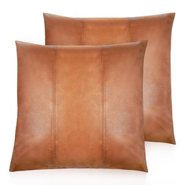 AOOTOOLINK Faux Leather Throw Pillow Cover 18X18 Inch Set of 2 Brown Outdoor Modern Farmhouse Solid Decorative Pillow Covers for Room Couch Living Bedroom Bed Sofa