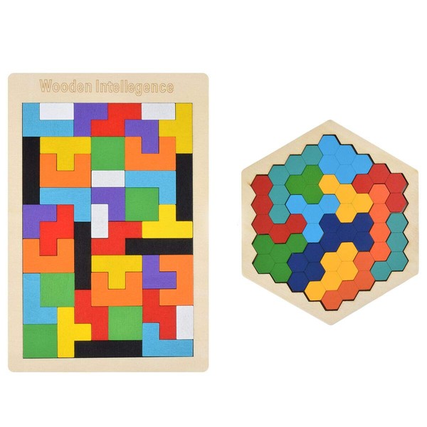 Hotusi Wooden Puzzle Hexagon Puzzles for Toddlers Tangram Jigsaw Puzzle, Montessori Educational Gift for Kids & Adults