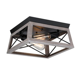 Pia Ricco Flush Mount Ceiling Light Fixture, Industrial Outdoor Ceiling Light for Front Porch, Rustic Farmhouse Style, Modern Square Light for Entry, Hallway, Kitchen, Grey