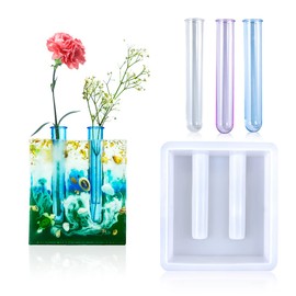Voyyphixa Vase Resin Molds Silicone for Plant Propagation Station, Rectangle Vase Epoxy Resin Mold with 3 Test Tubes, for Hydroponic Plant, Flower Bud, Home Garden Decor (Rectangle)