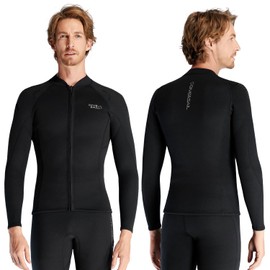 Wetsuit Jacket for Men 1.5 mm Wetsuit Tops Keep Warm Long Sleeve Front Zip Neoprene Top for Diving Surfing Snorkelling Swimming Water Sports XL Size