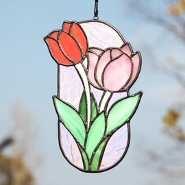 Saffron Stained Glass Window Hanging Decoration Tulip Stained Glass Decoration Garden Light Catcher